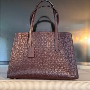 Coach Embossed Leather Tote Bag in Oxblood